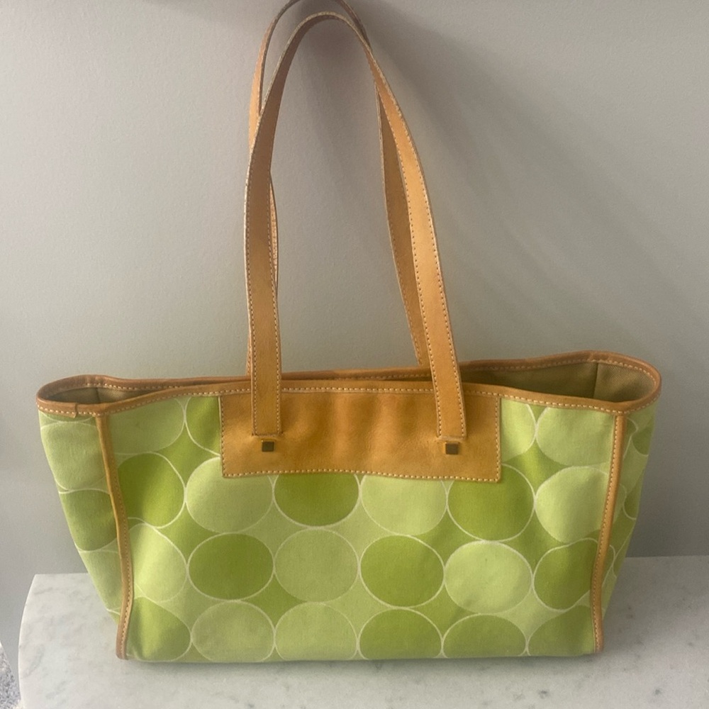 Kelle Pollock vintage Canvas circle printed pattern and leather shoulder  Bag